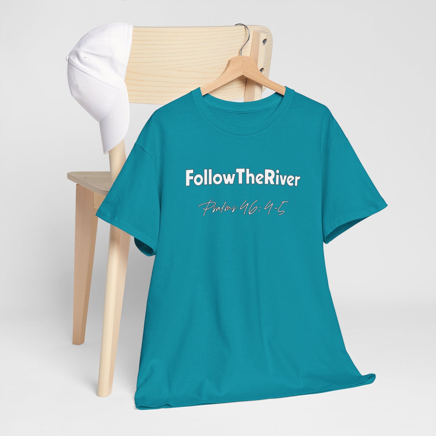 FOLLOW THE RIVER T-SHIRT- WHITE LETTERS