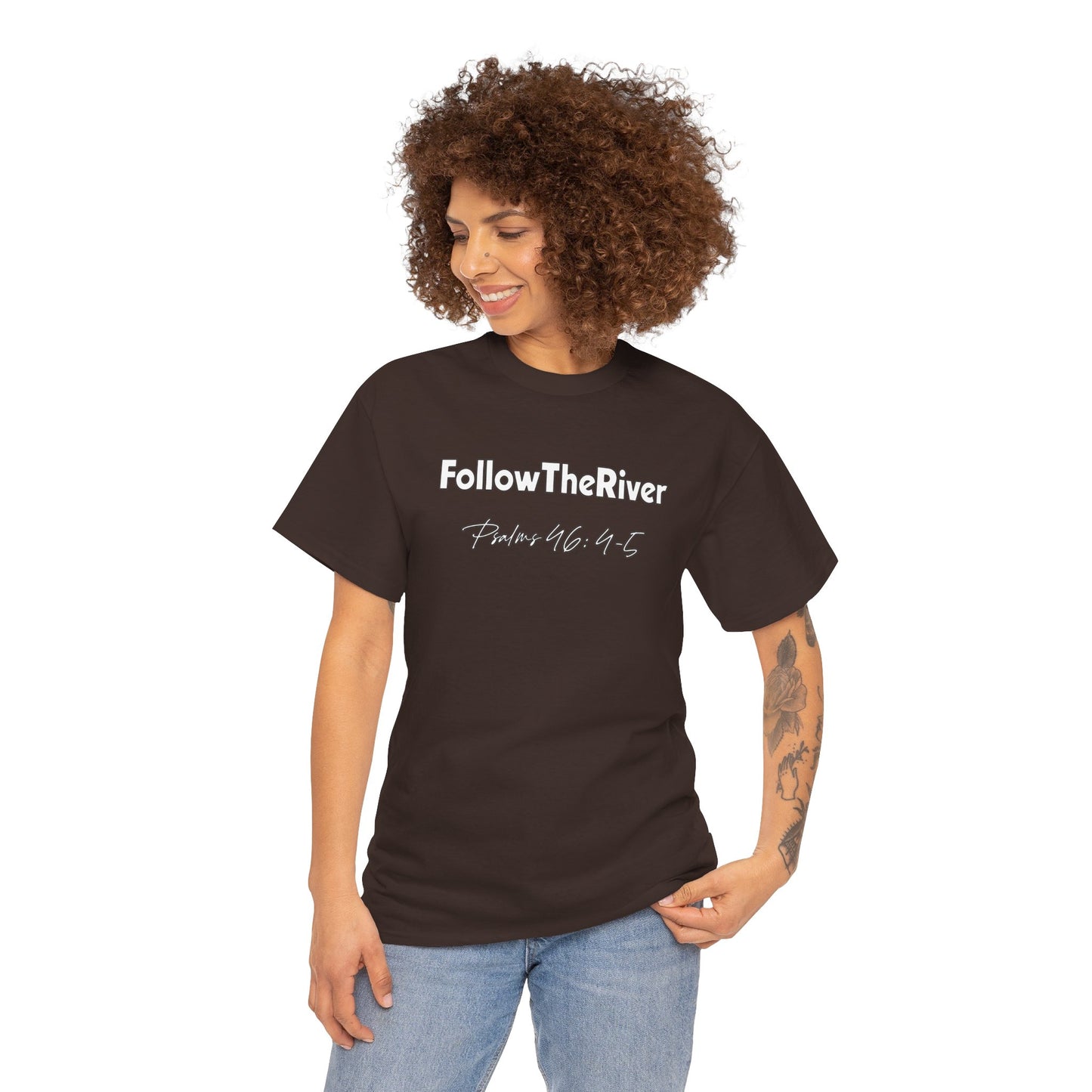 FOLLOW THE RIVER T-SHIRT- WHITE LETTERS