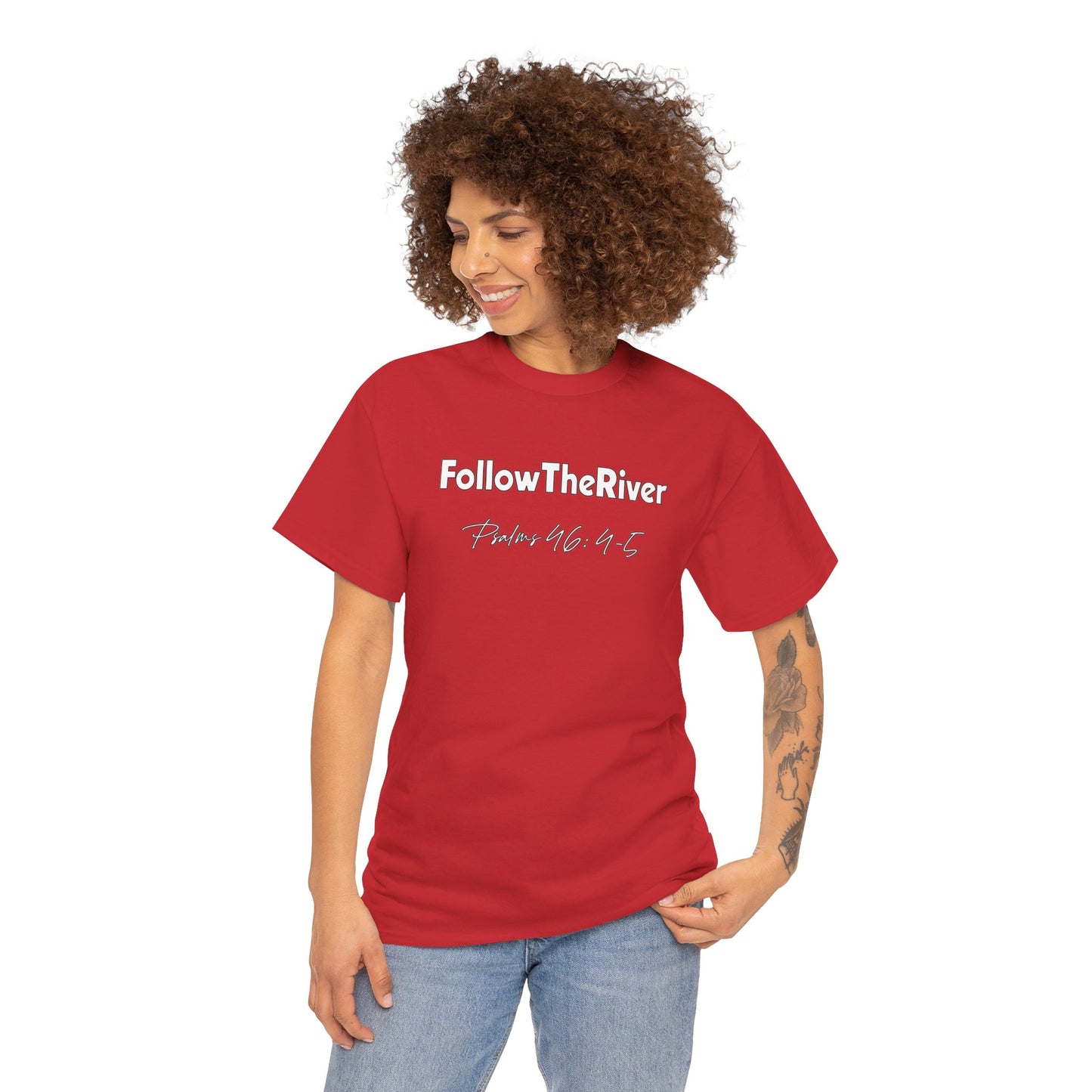 FOLLOW THE RIVER T-SHIRT- WHITE LETTERS